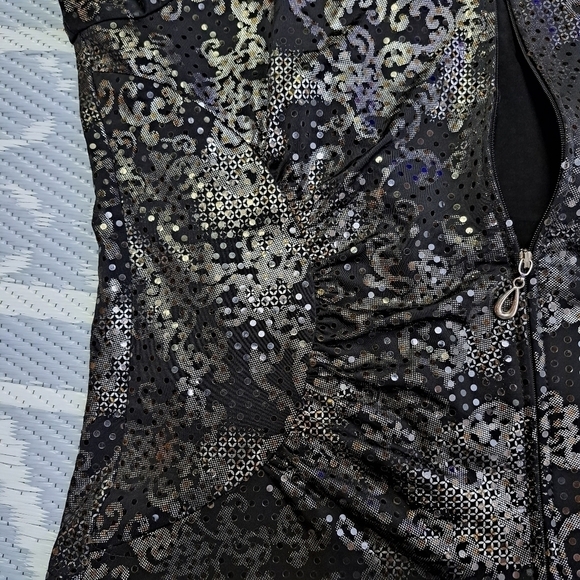 Joseph Ribkoff Artsy Geometric Sequined Ruched‎  Jacket - Picture 7 of 11
